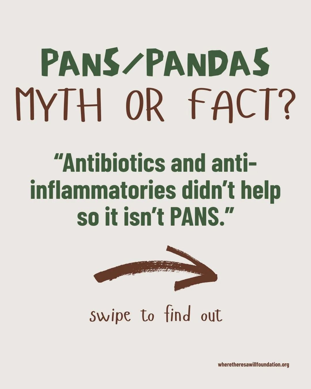 PANS/PANDAS myth or fact? 🤔
❌ &ldquo;Antibiotics didn&rsquo;t work, so it can&rsquo;t be PANS.&rdquo;

👉 Myth. Some individuals need additional treatments like IVIG, steroids, plasmapheresis, or other second-line options. Treatment isn&rsquo;t one-