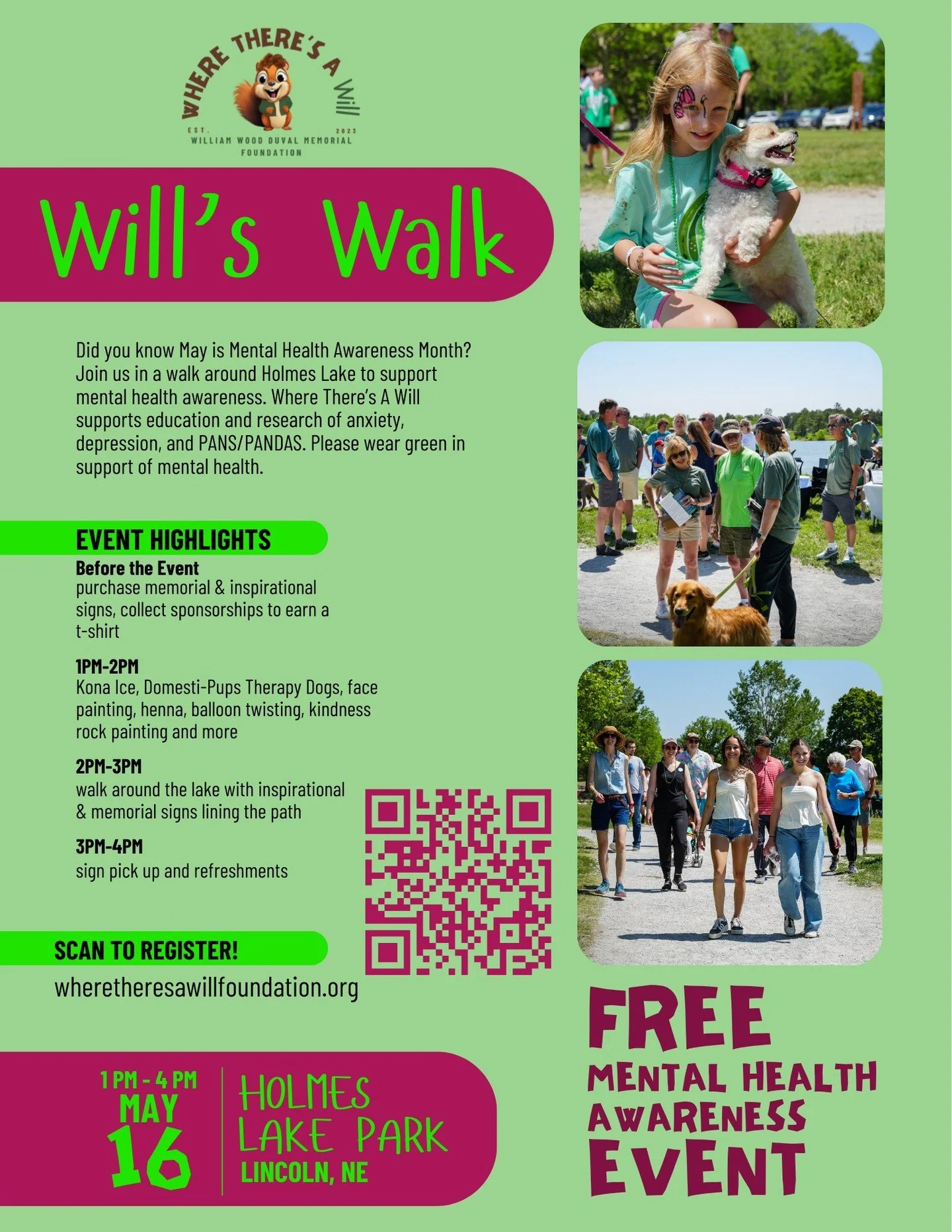Registration for Will's Walk is now open! This is a completely FREE community event so bring all your friends and lets spread some mental health awareness! It is going to be so much fun and we can't wait to see you all there! 💚

#mentalhealthawarene
