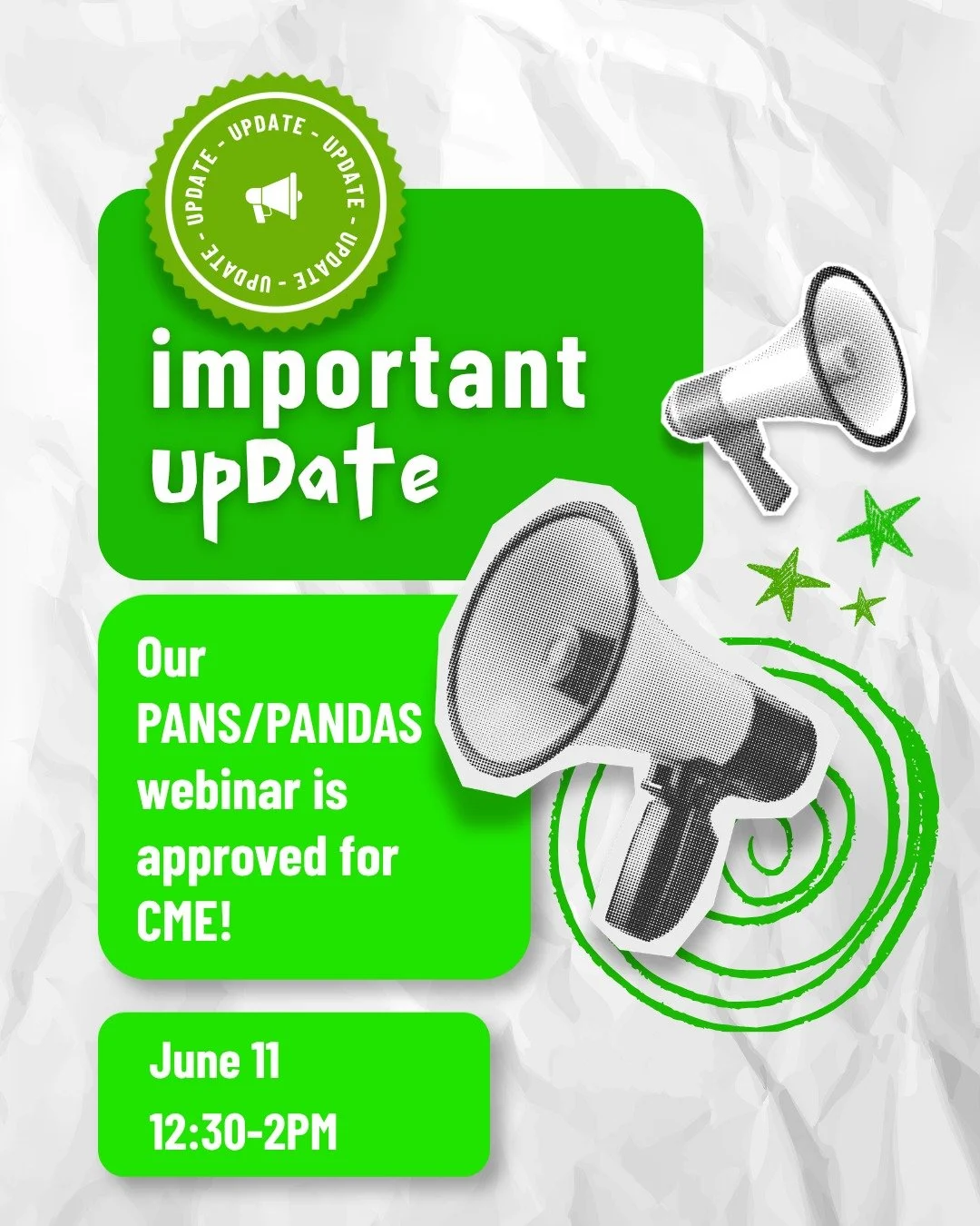📣 Update! Our PANS/PANDAS webinar now counts as continuing medical education credit (CME)! Make sure to share the flyer with healthcare providers so that they can learn more about how to treat and care for these conditions!