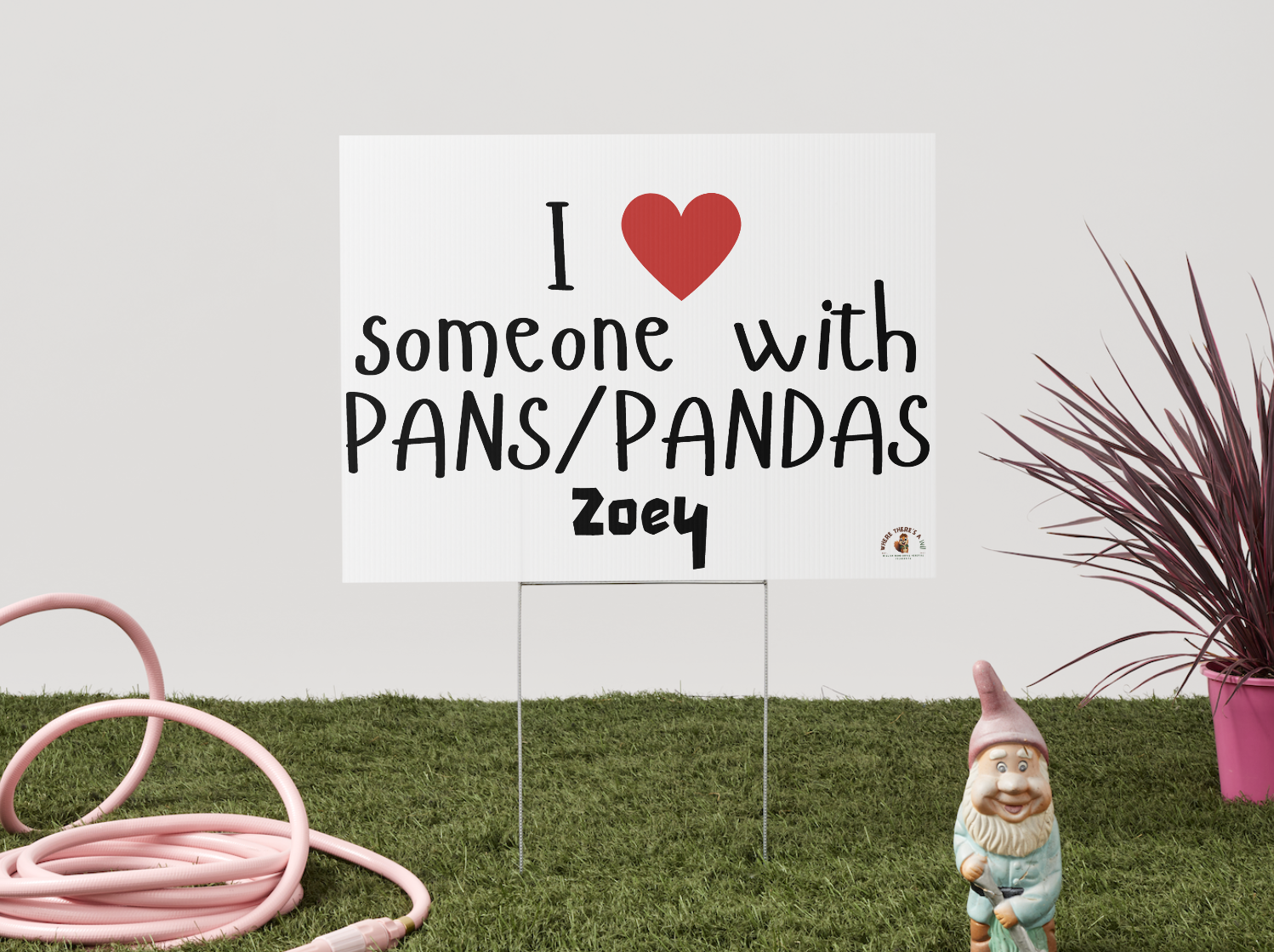 yard sign reading i heart someone with PANS/PANDAS with personalized name