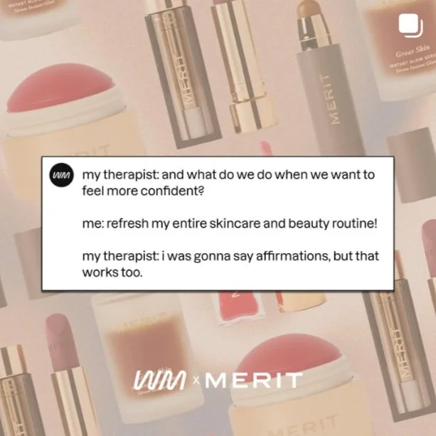 Brand Partnership with MERIT Beauty. I worked cross functionally to create the "Feel Good" Set, a makeup and skincare bundle for boosting confidence. I then created a funny tweet post that related to both brand's and the product we were highlighting