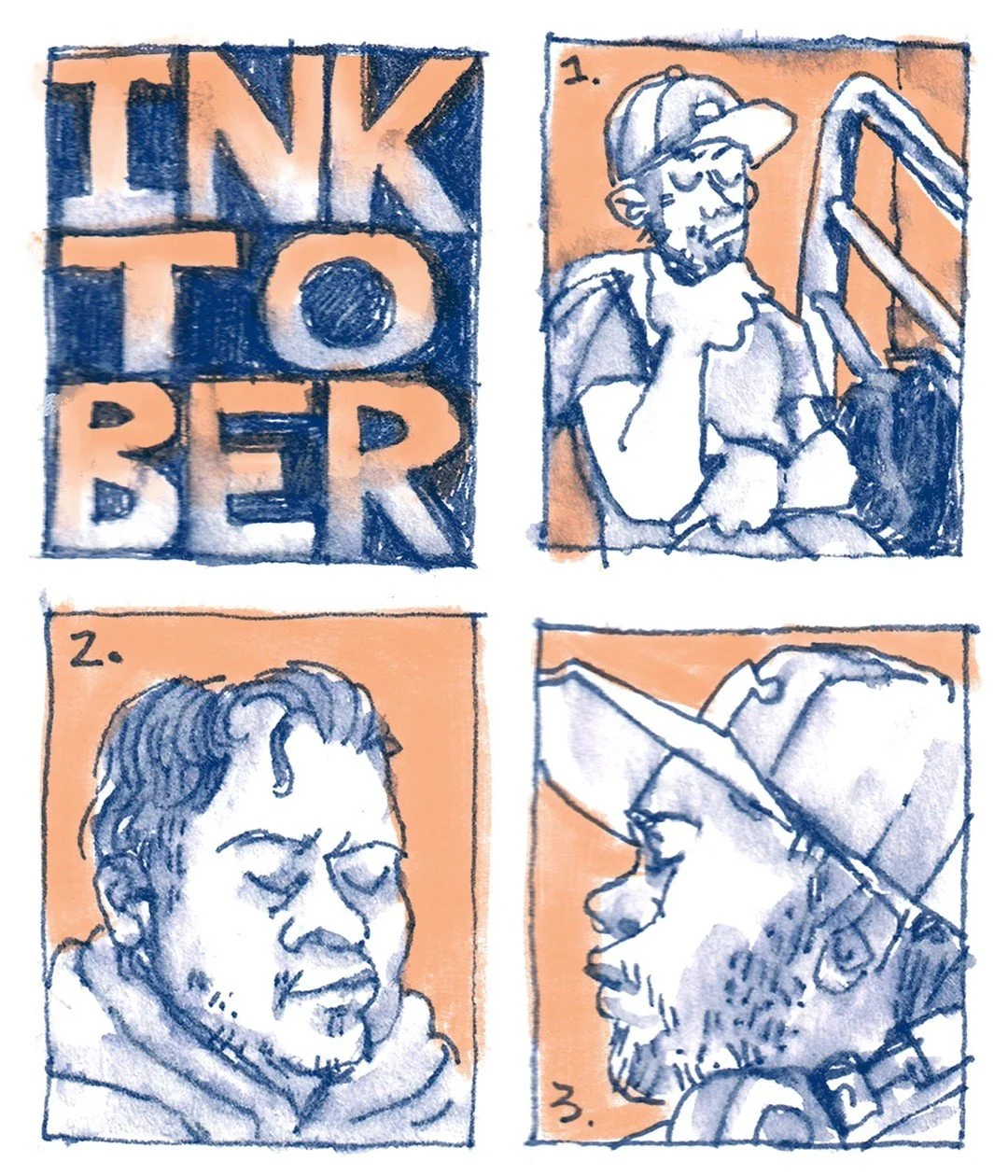 #inktober 2024 parts 1-11
felt-tip pen and water brush with digital color; each panel is about 1.5 inches tall