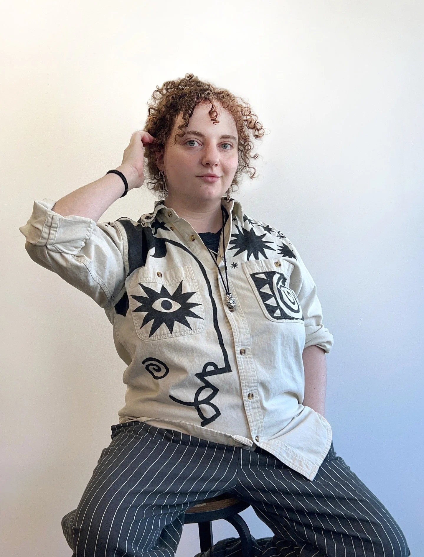Painted a shirt last year, photographed it this year. Excited to further my personal explorations into wearable art, hopefully sooner than next year. 👁️&zwj;🗨️