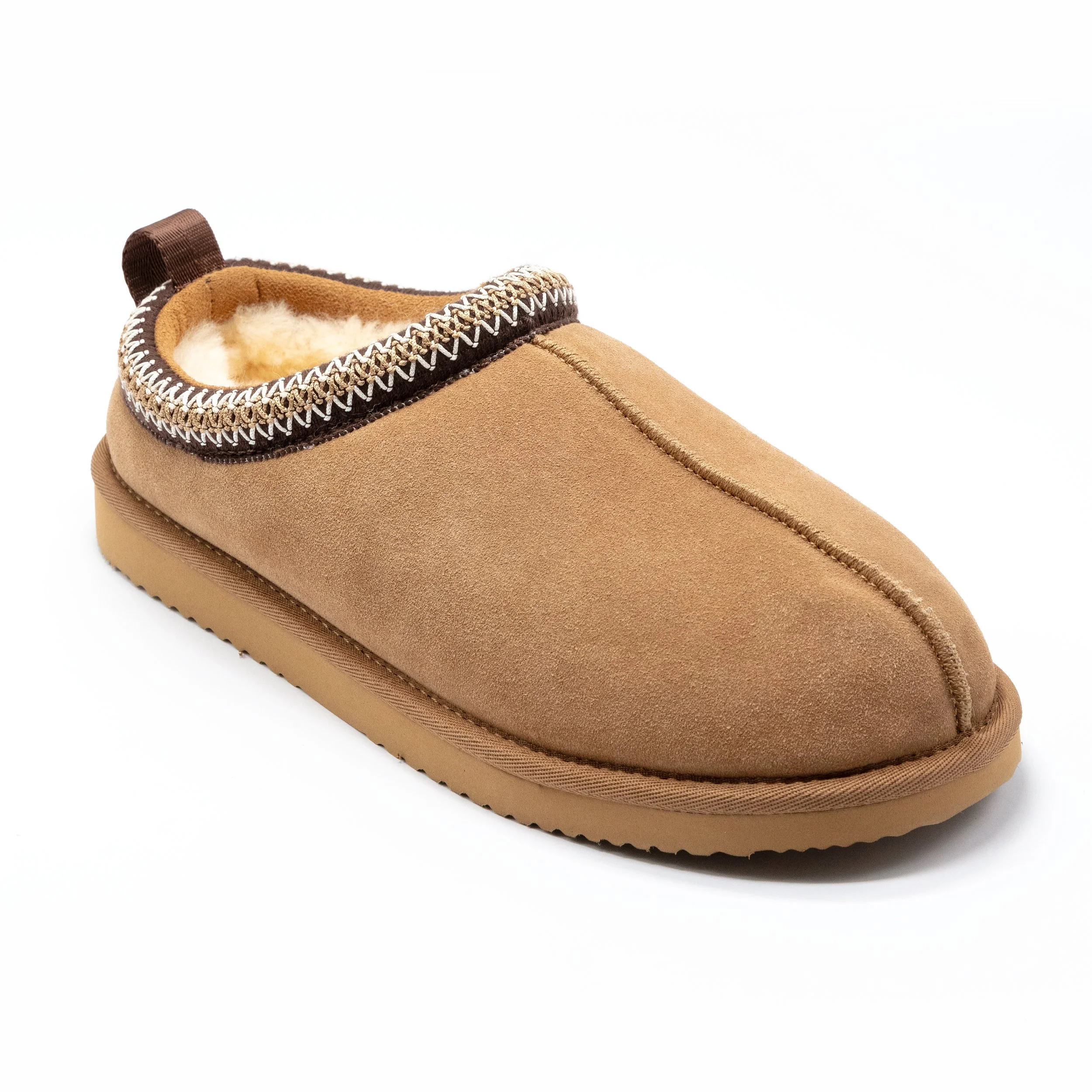 Men's Sheepskin and Leather Tape Scuff Slipper - Chestnut