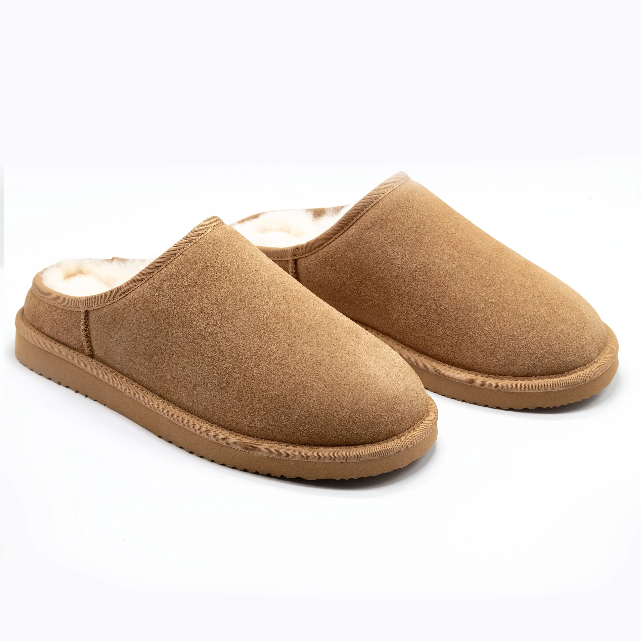 Men's Sheepskin and Leather Slipper Scuff - Chestnut