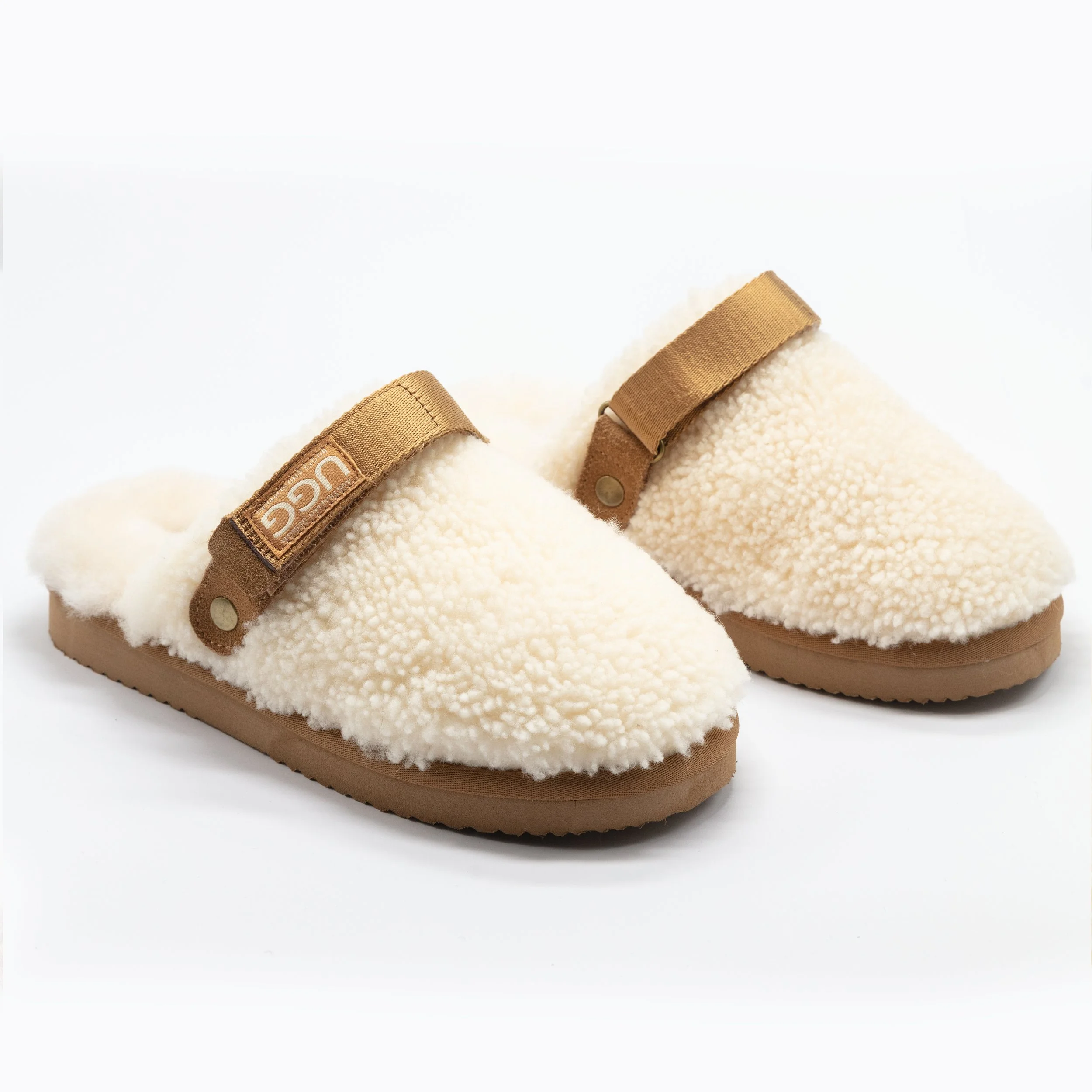 Women's Leather and Sheepskin Mule Flats - Ivory Fur