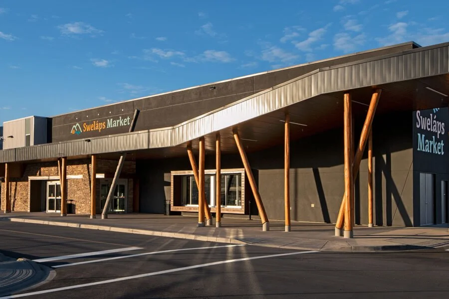Exterior view of Sweláps Market grocery store, Kamloops BC