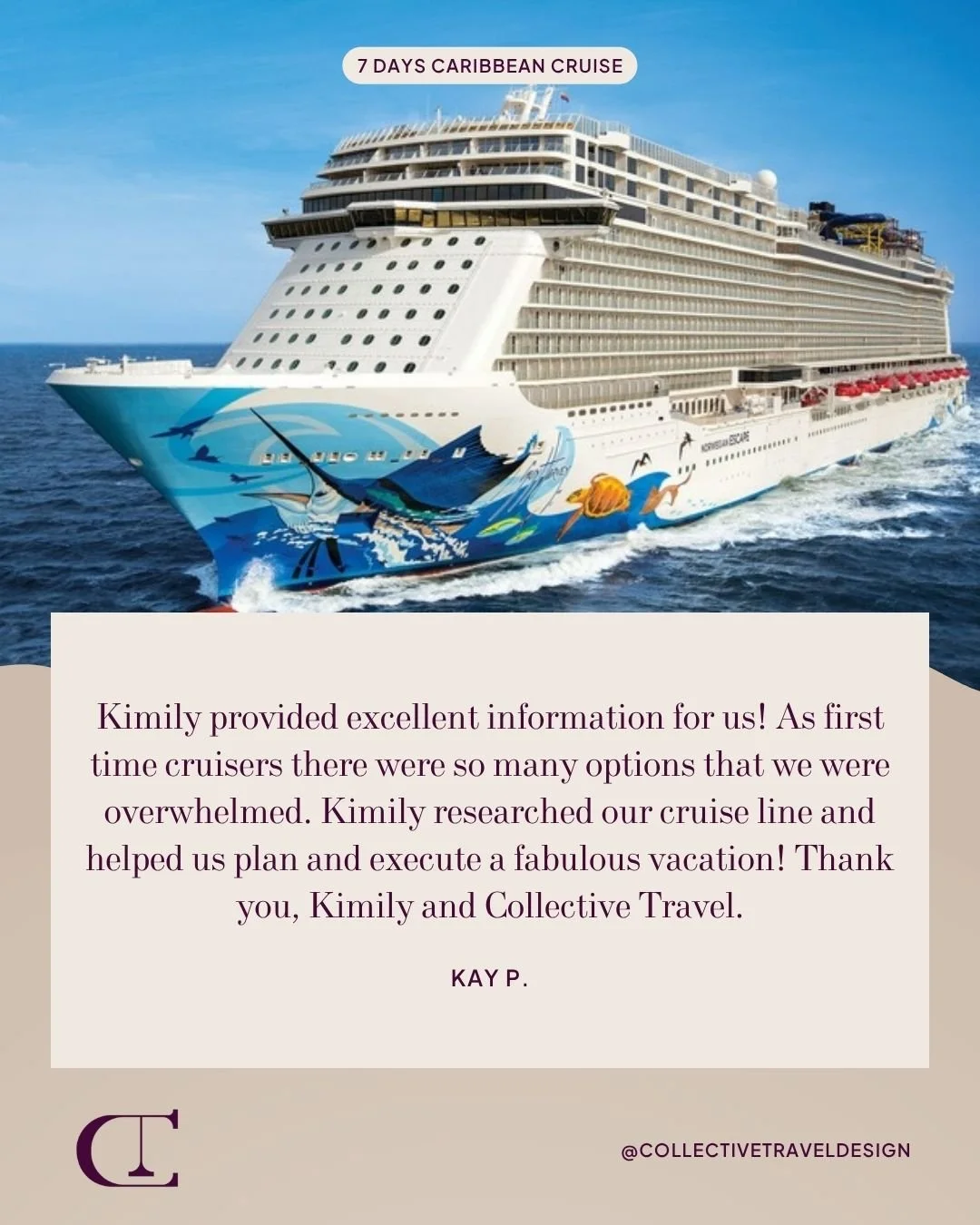First-time cruisers, forever grateful! Collective Travel Design can take the stress out of planning and turned it into the cruise of our dreams! ⚓🚢

#FirstTimeCruisers #ClientReview #TravelDoneRight #ClientTestimonial #CollectiveTravel #CollectiveTr