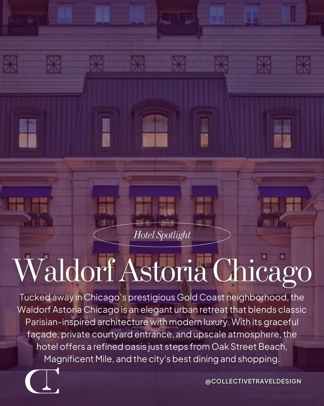Have you discovered this Parisian-inspired gem in the heart of Chicago's Gold Coast? 🇫🇷✨

Waldorf Astoria Chicago blends timeless charm with an upscale, serene atmosphere.

#WaldorfAstoriaChicago #LuxuryEscape #HotelSpotlight #CollectiveTravel #Col