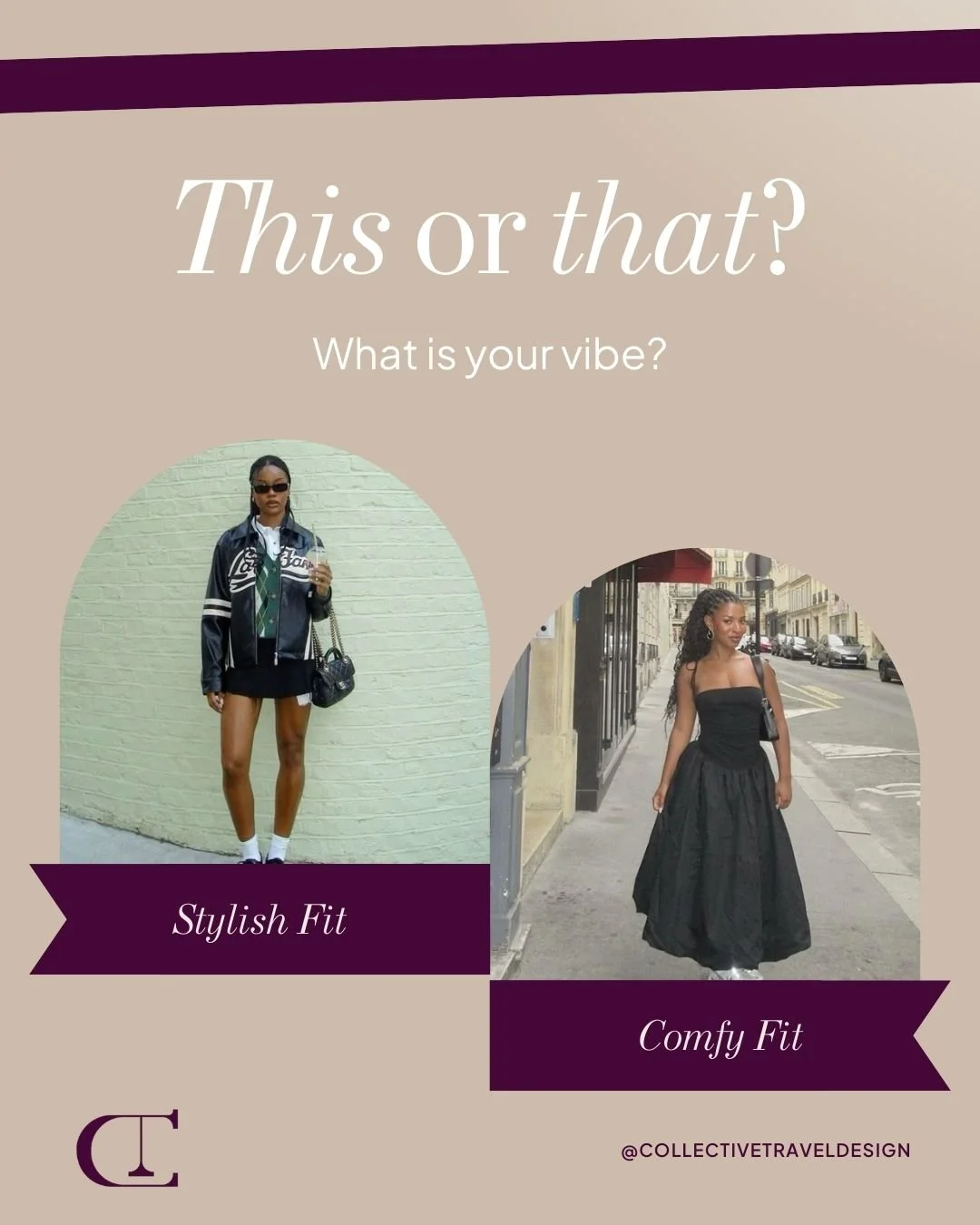 Travel day fashion check!

Is your airport vibe all about comfort or stylish looks?

#WanderStyle #ThisOrThat #ComfyVsChic #TravelLooks #CollectiveTravel #CollectiveTravelDesign