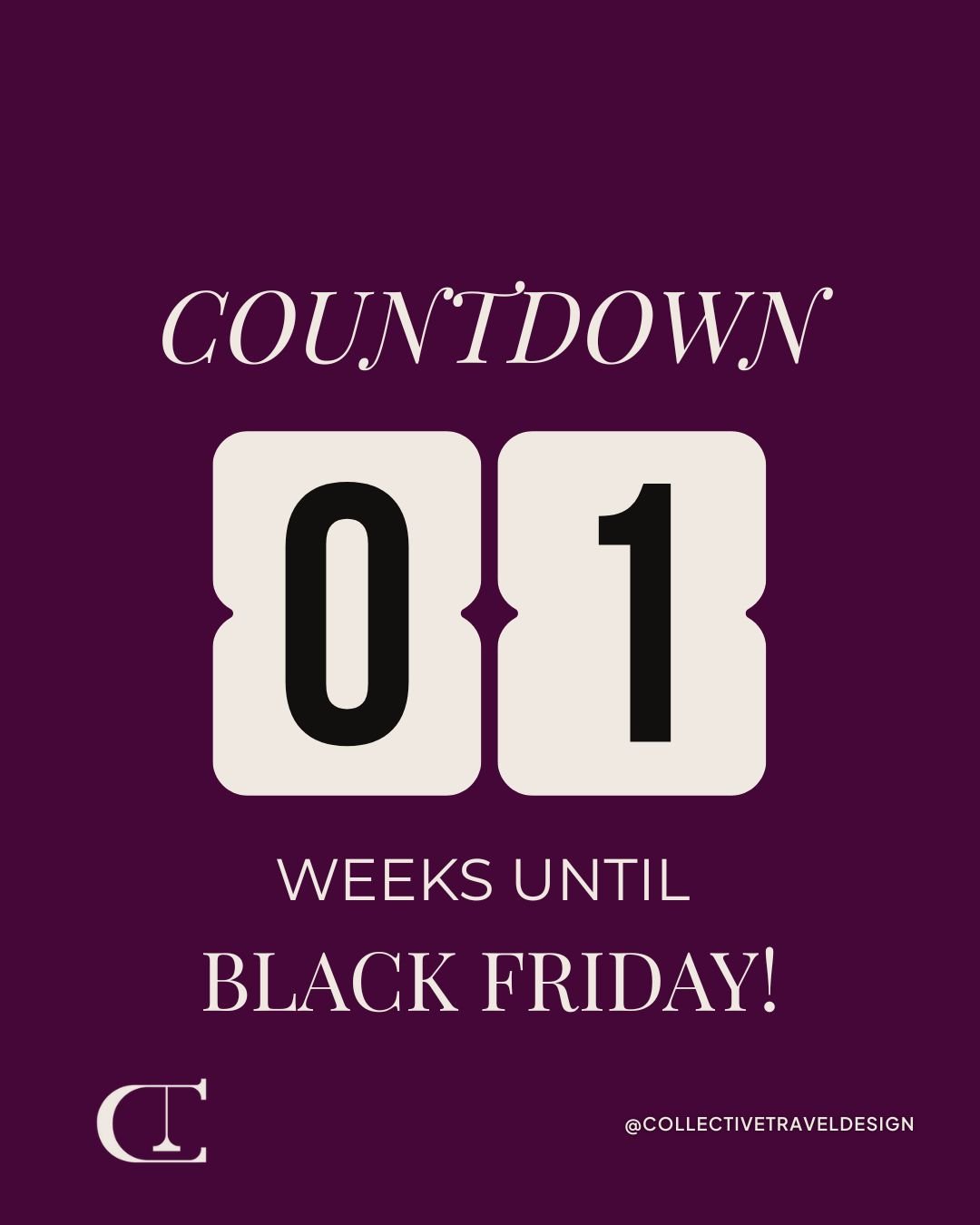 🚨 Black Friday Travel Deals are officially LIVE! What destination are you dreaming of snagging a deal for? 

📩 Email or DM us to start planning your getaway!

#BlackFridayTravelDeals #SmartPlansSmoothTrips #CollectiveTrave #CollectiveTravelDesign