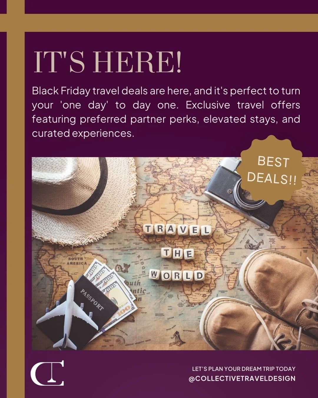 Black Friday travel deals are officially LIVE! ✨

Ready to turn your &ldquo;one day&rdquo; into day one? Let&rsquo;s start planning your dream trip together. Complete our New Trip Form in the link in bio, and let's start planning!

#BlackFridayTravel