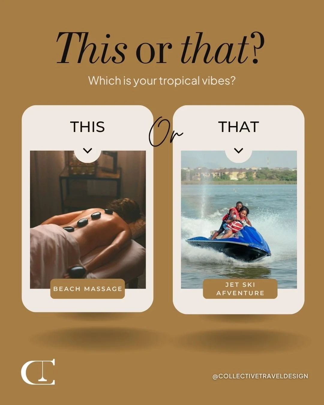 Are you team spa serenity or sea splash? 🌺💦 

Comment below &mdash; how do you do tropical getaways?

#TropicalMood #ThisOrThat #VacationVibes #TravelFun #IslandVibes #CollectiveTravel #CollectiveTravelDesign
