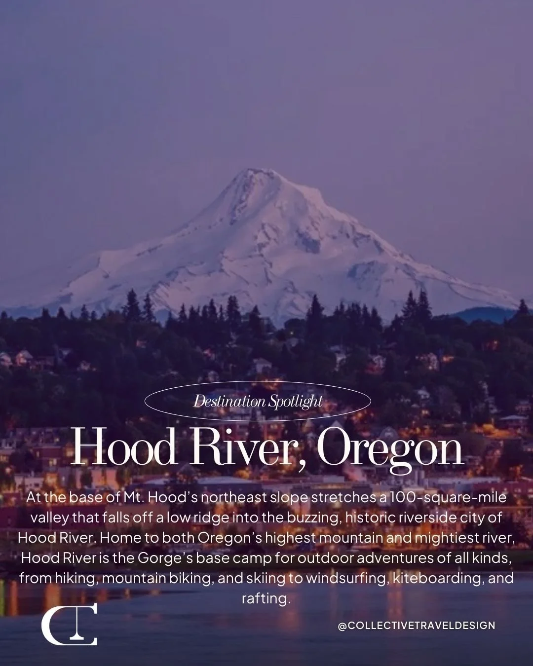 Where mountain views meet river adventures 🏔️🌊 

Hood River is the gateway to Mt. Hood and the Columbia River Gorge, perfect for hiking, skiing, windsurfing, and everything in between.
 
Would Hood River be your kind of outdoor escape?  Comment TRA