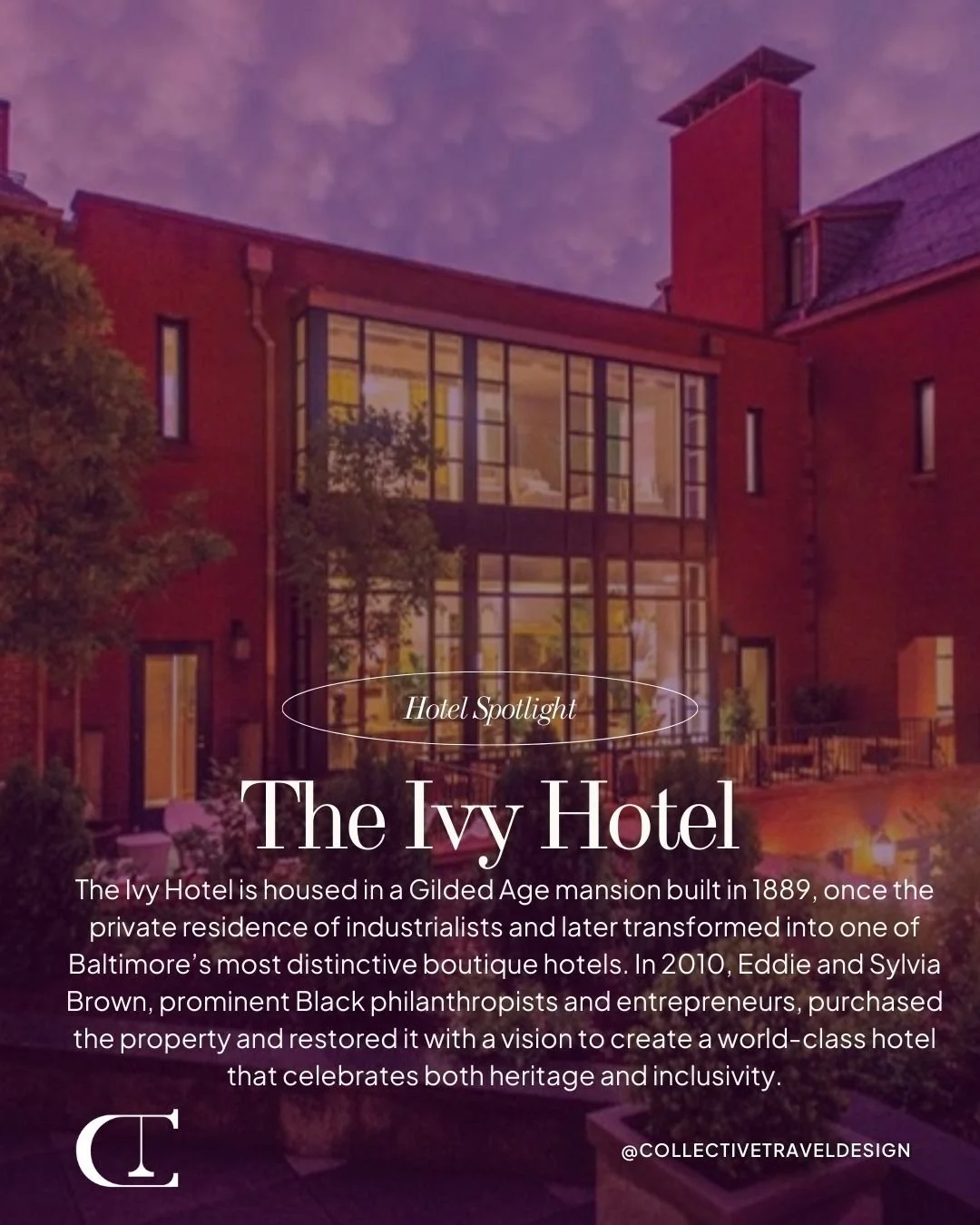 Have you experienced the charm of a Gilded Age mansion turned world-class boutique hotel? ✨🏨 

Comment TRAVEL, then check your DMs, and we will work to get you there!

#HotelSpotlight #TheIvyHotel #BlackOwned #CollectiveTravel #CollectiveTravelDesig