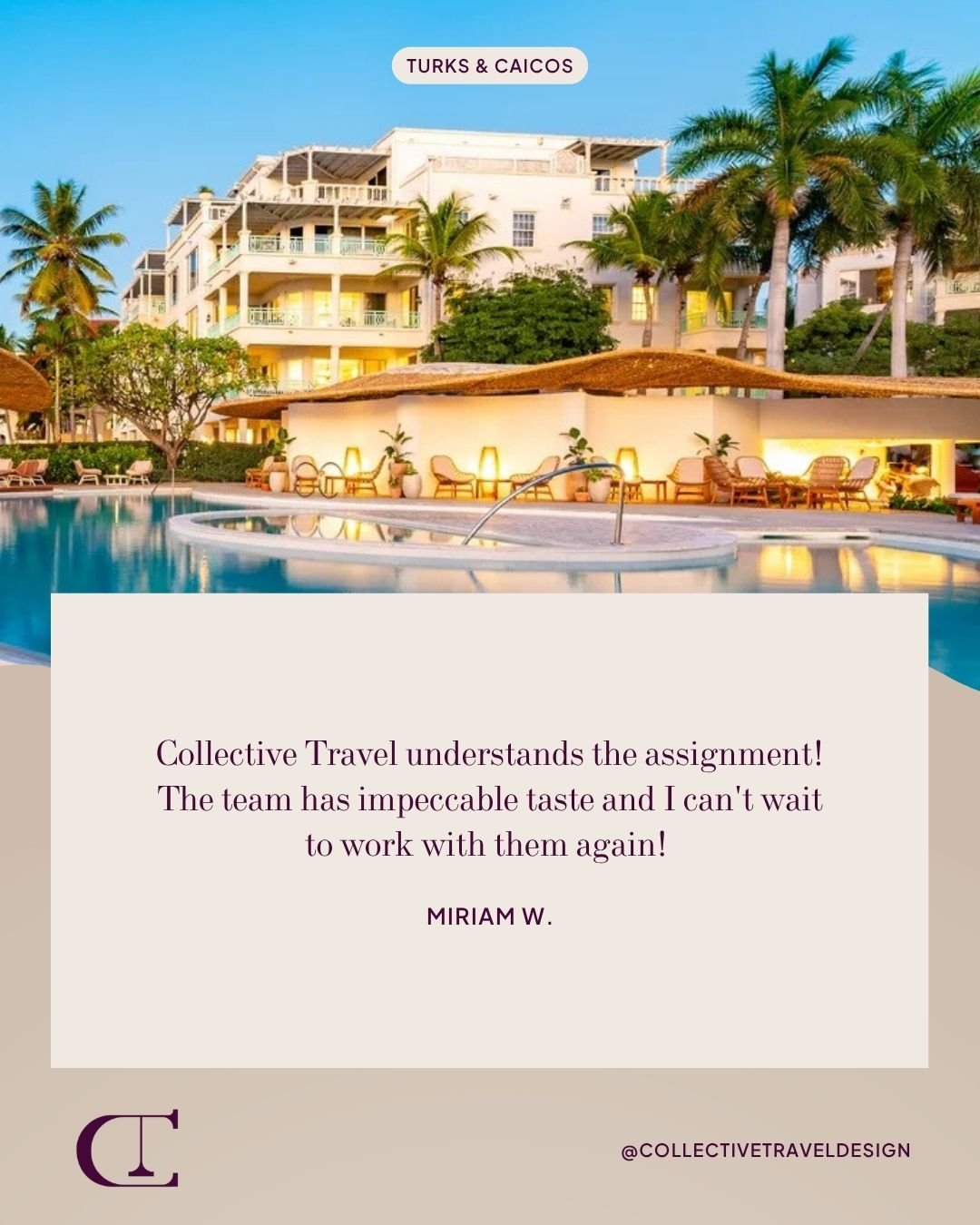 "Collective Travel understands the assignment!" 🌴

Miriam's Turks &amp; Caicos experience showcases what happens when impeccable taste meets expert planning. From pristine beaches to luxury resorts, we create Caribbean escapes that exceed 