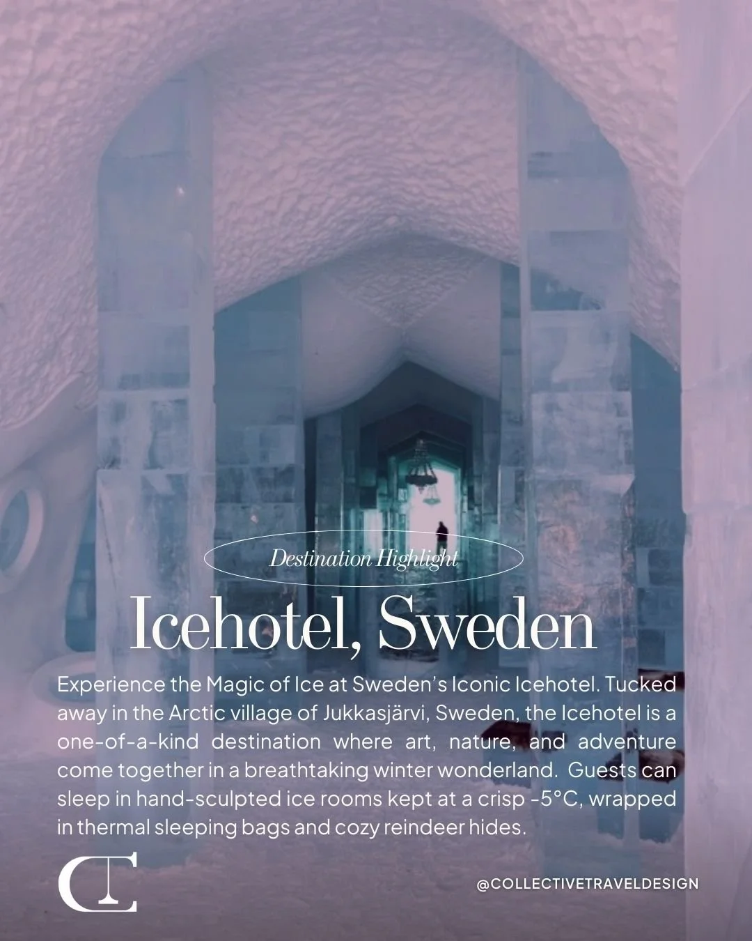 Chilling in style at the world&rsquo;s coolest hotel 🧊 

Would you brave a night in a room made entirely of ice?

#Icehotel #WinterWonderland #TravelDare #VisitSweden #CollectiveTravelDesign #CollectiveTravel