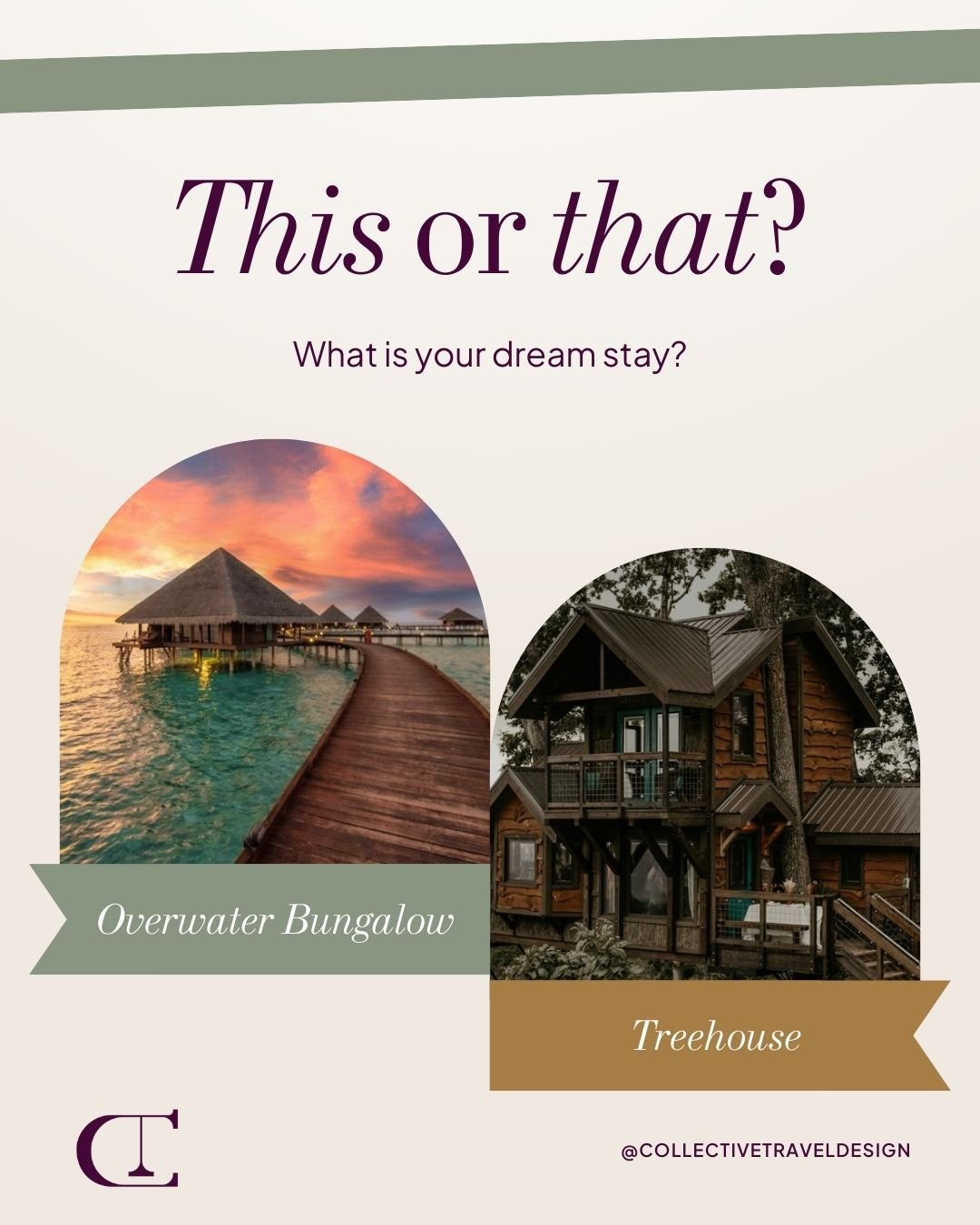 Would you rather wake up to ocean waves or birdsong in the forest? 

#OverwaterBungalow #Treehouse #TravelDreams #CollectiveTravelDesign #CollectiveTravel