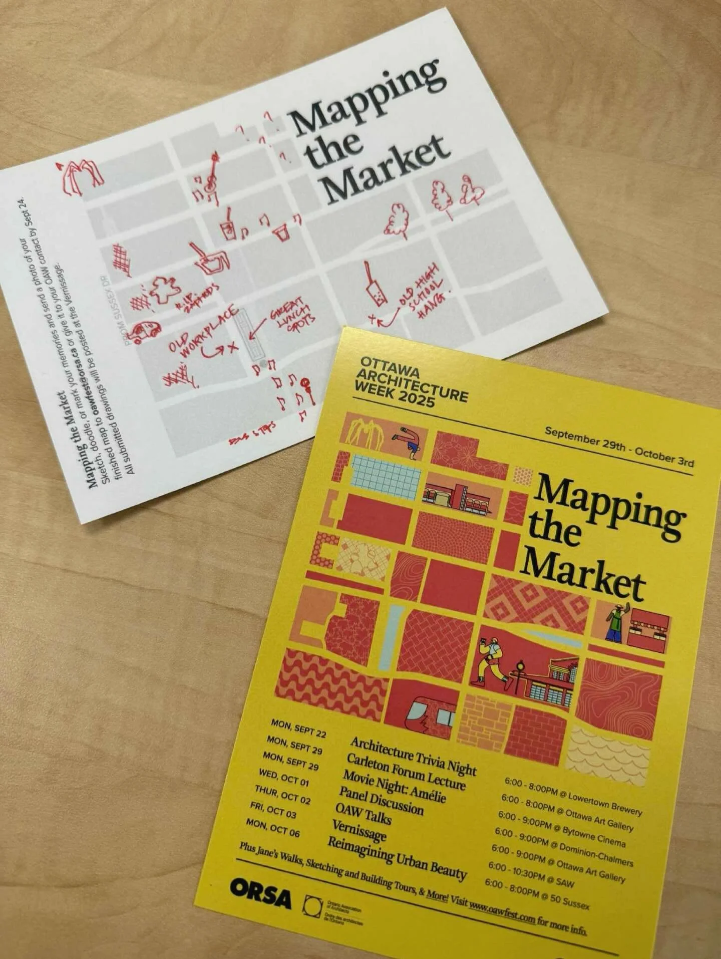 Postcards are available throughout the events with a mapping exercise on the back. 
✏️🗺️ Sketch your memories, experienced histories, future ideas, get creative! 

Either return your sketched postcard to an OAW volunteer at the events, or scan and s