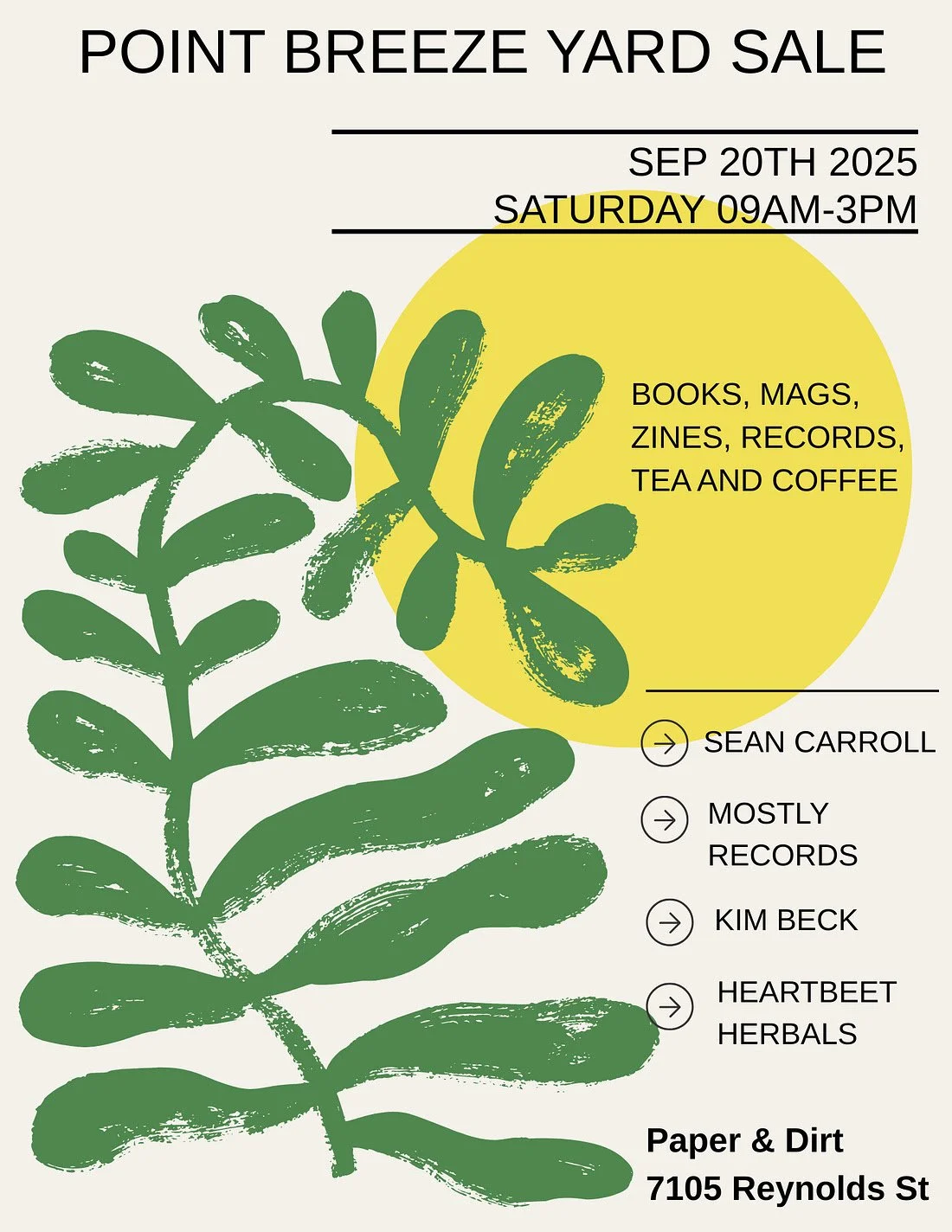 Point Breeze Yard Sale Tabling at Paper + Dirt