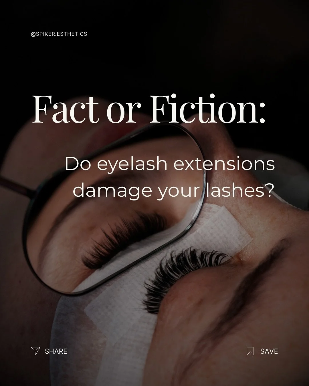 π« FICTION: “Eyelash extensions damage your natural lashes, so you’ll need to take breaks and use a serum.”
β
 FACT: When applied correctly by an experienced lash artist, eyelash extensions are safe for your natural lashes. With cle