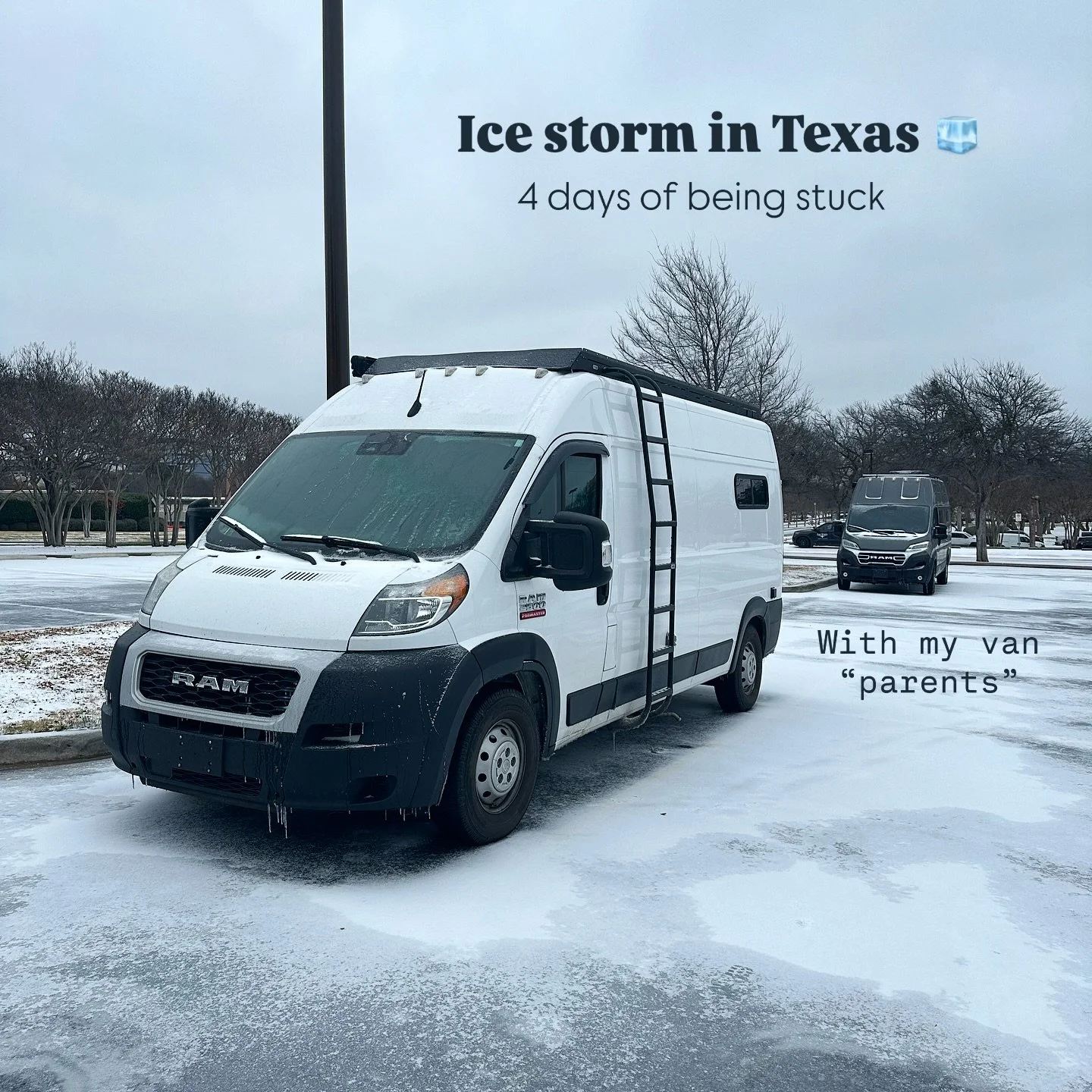 Texas ice storm 🧊

Single-digit temps. Freezing rain. Icy roads in the forecast. But we didn&rsquo;t let that stop us from enjoying the Fort Worth Rodeo and Magic Mustang.

We were stuck in the same parking lot for four days, but we made the most of