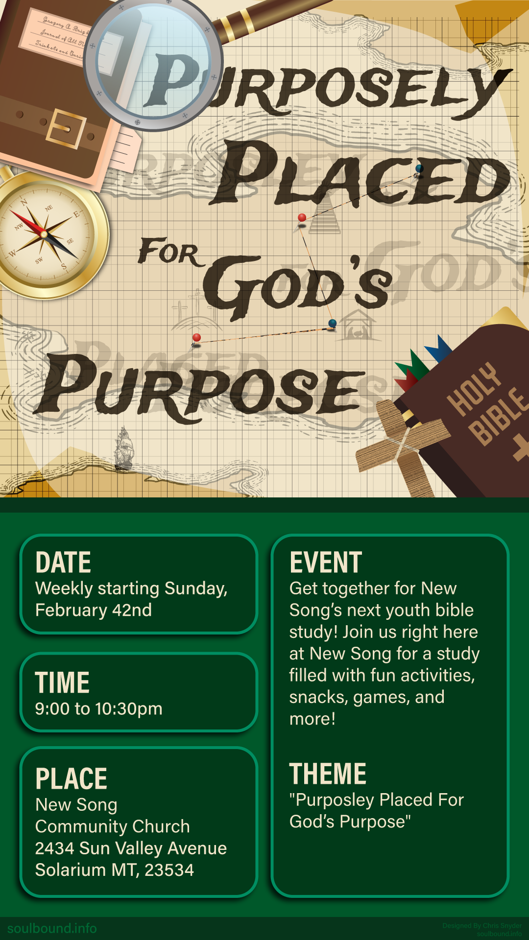 A digital flyer made to be emailed for the youth group at New Song Community Church.