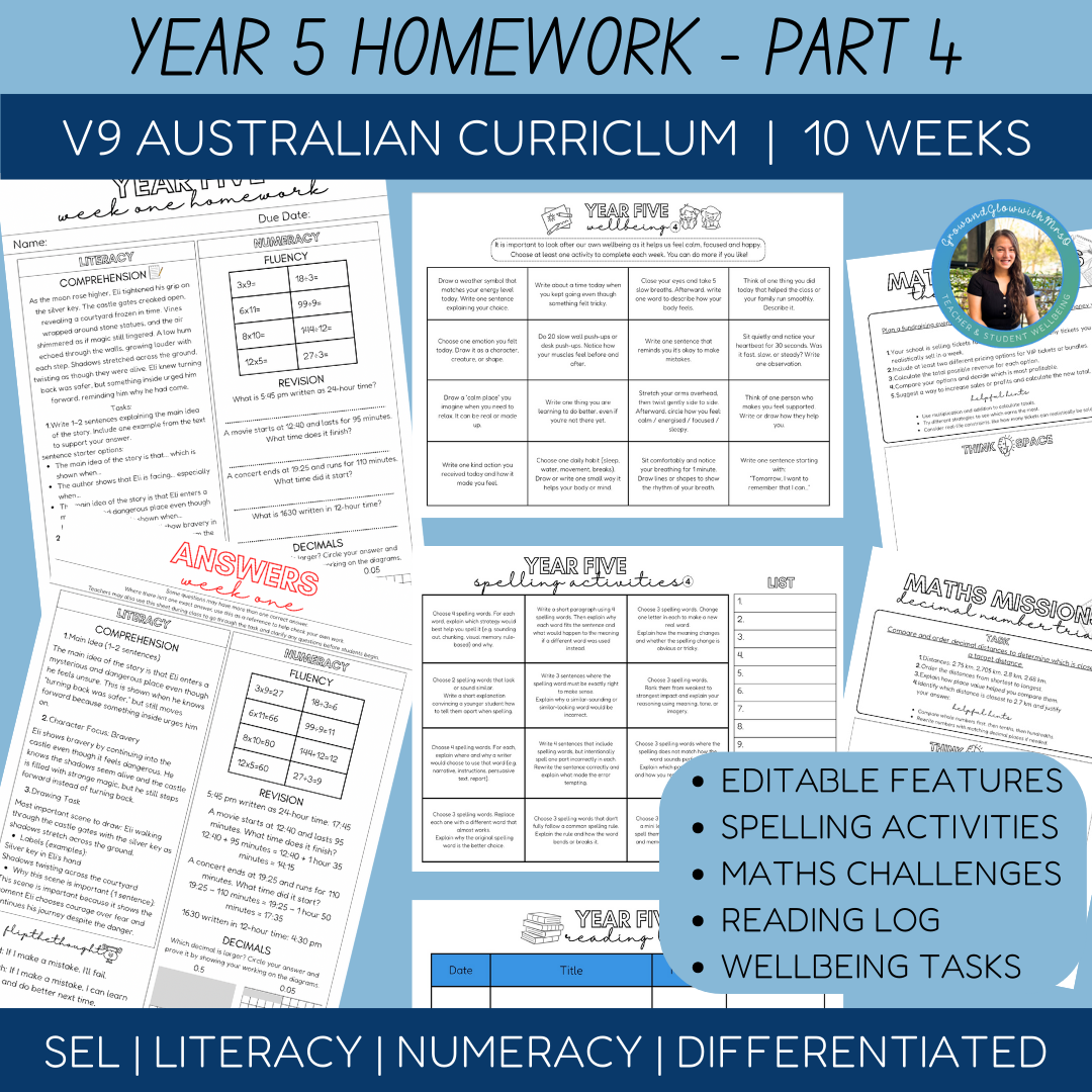Year 5 SEL Homework - Part 4