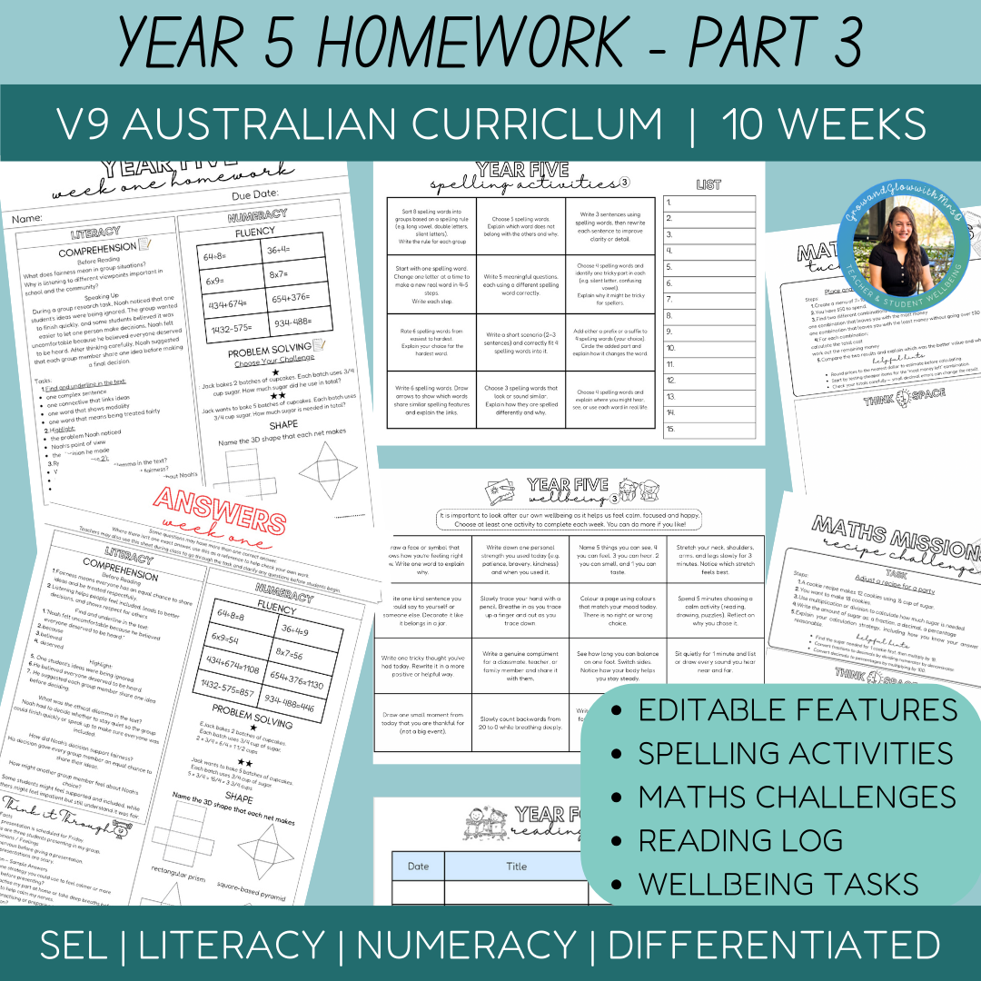 Year 5 SEL Homework - Part 3