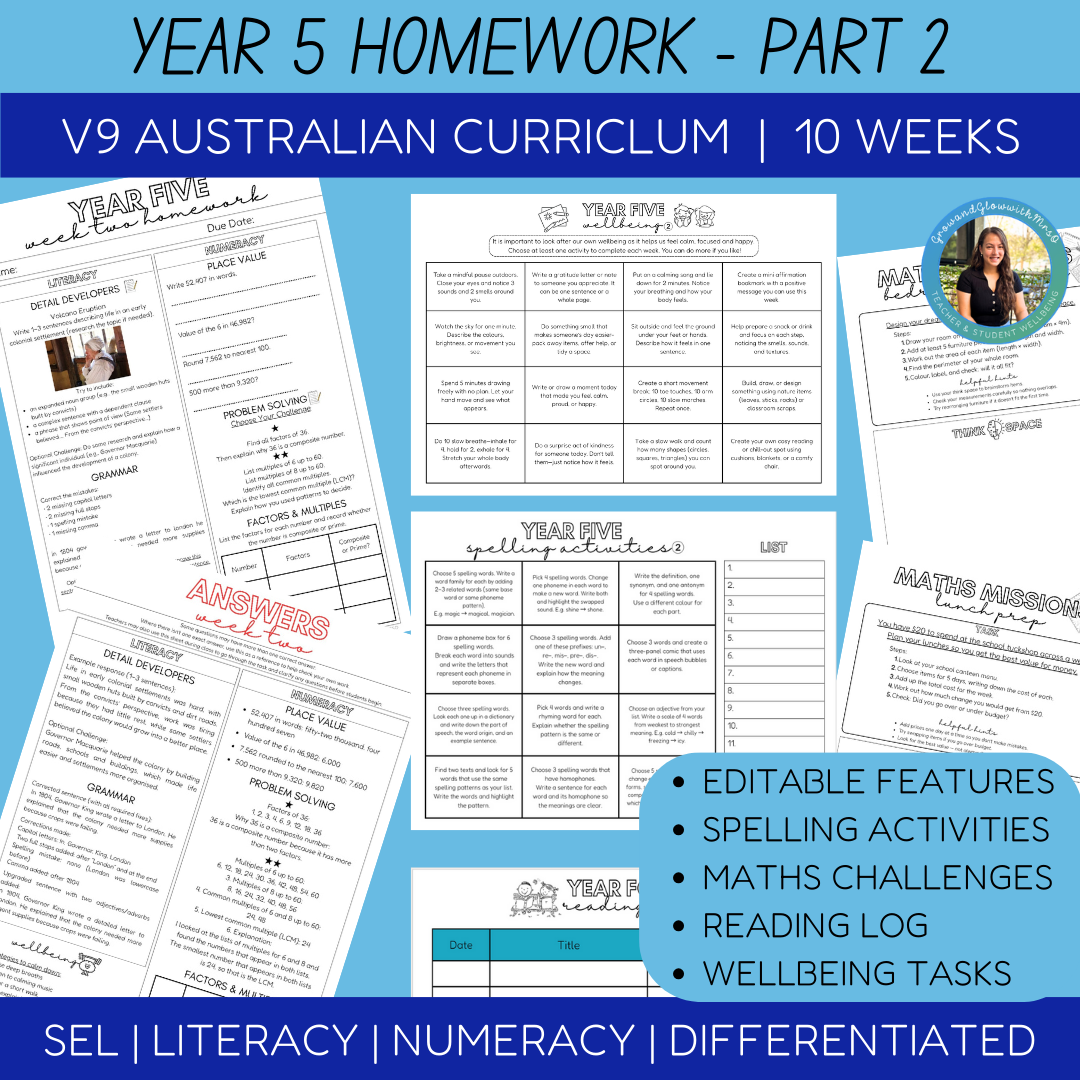 Year 5 SEL Homework - Part 2