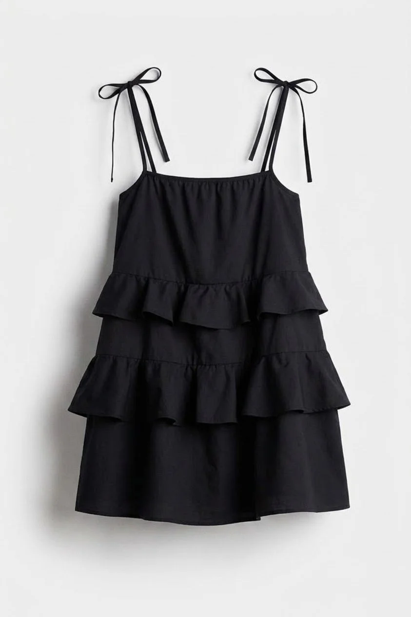 Vestido con tirantes finos y vuelos negro H&M