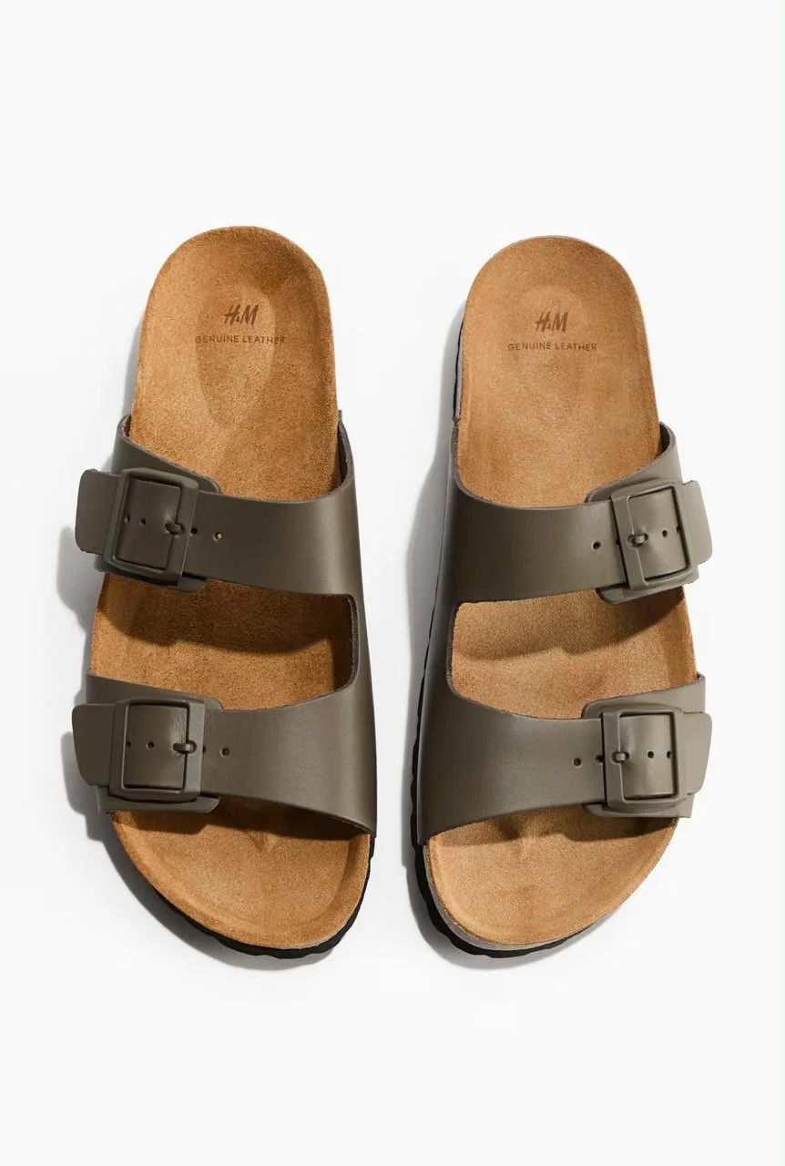 Sandalias de piel verde caqui H&M