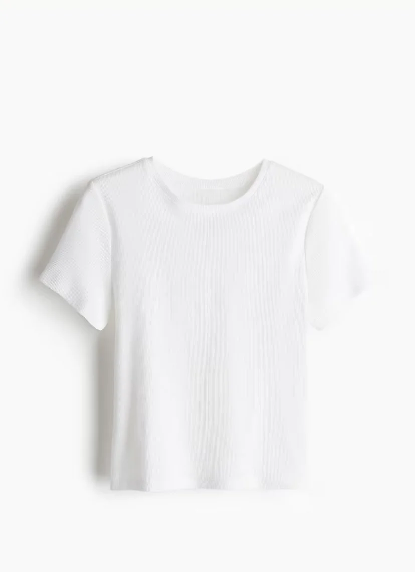 Pulóver ajustado de mujer acanalado blanco H&M