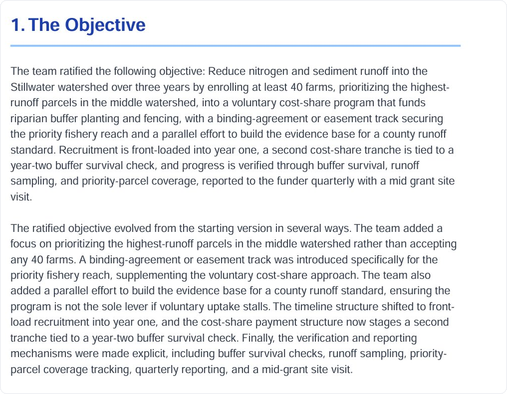 A generated project objective document