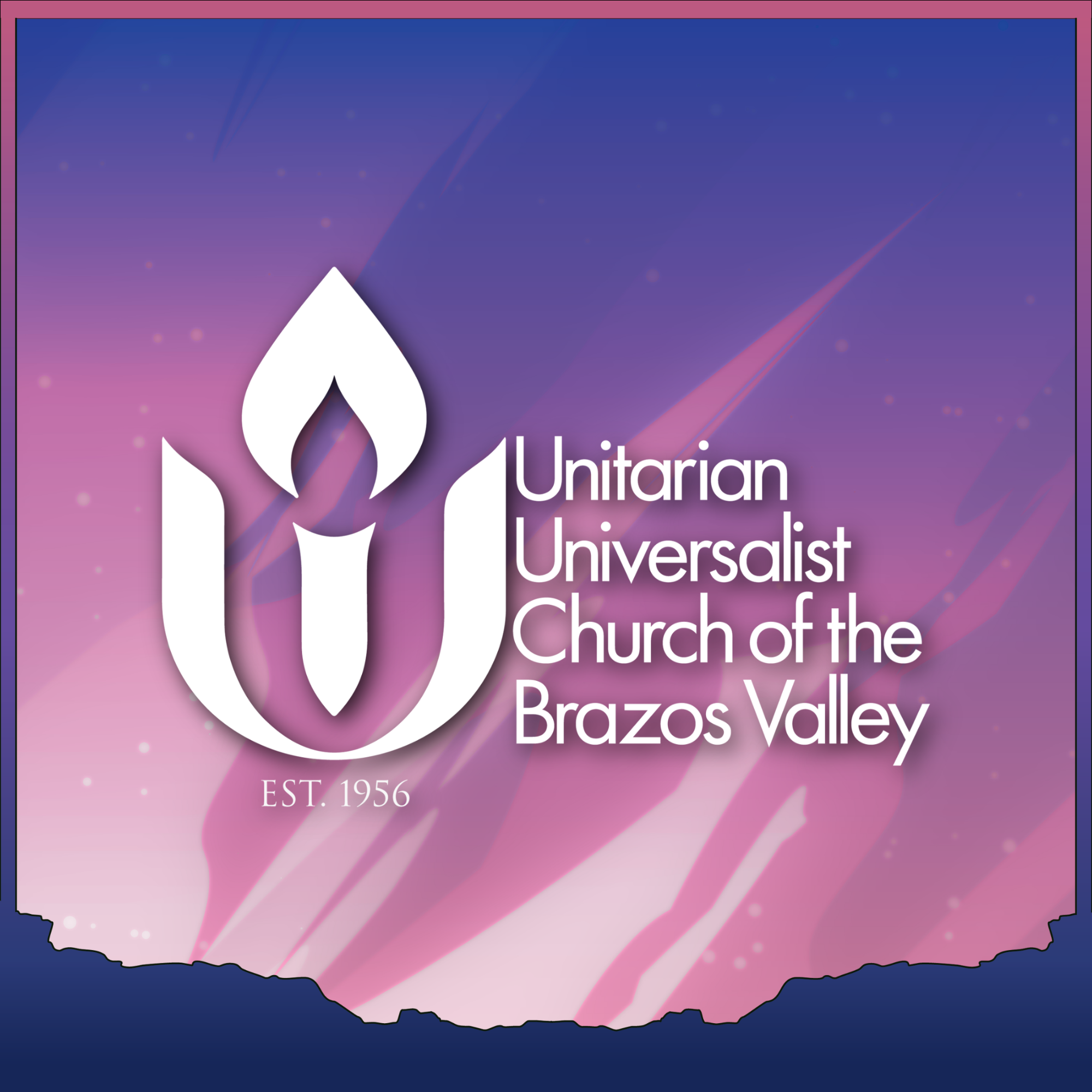Unitarian Universalist Church of the Brazos Valley Logo on top of a graphic representing the "Rainbow" level Sponsorship