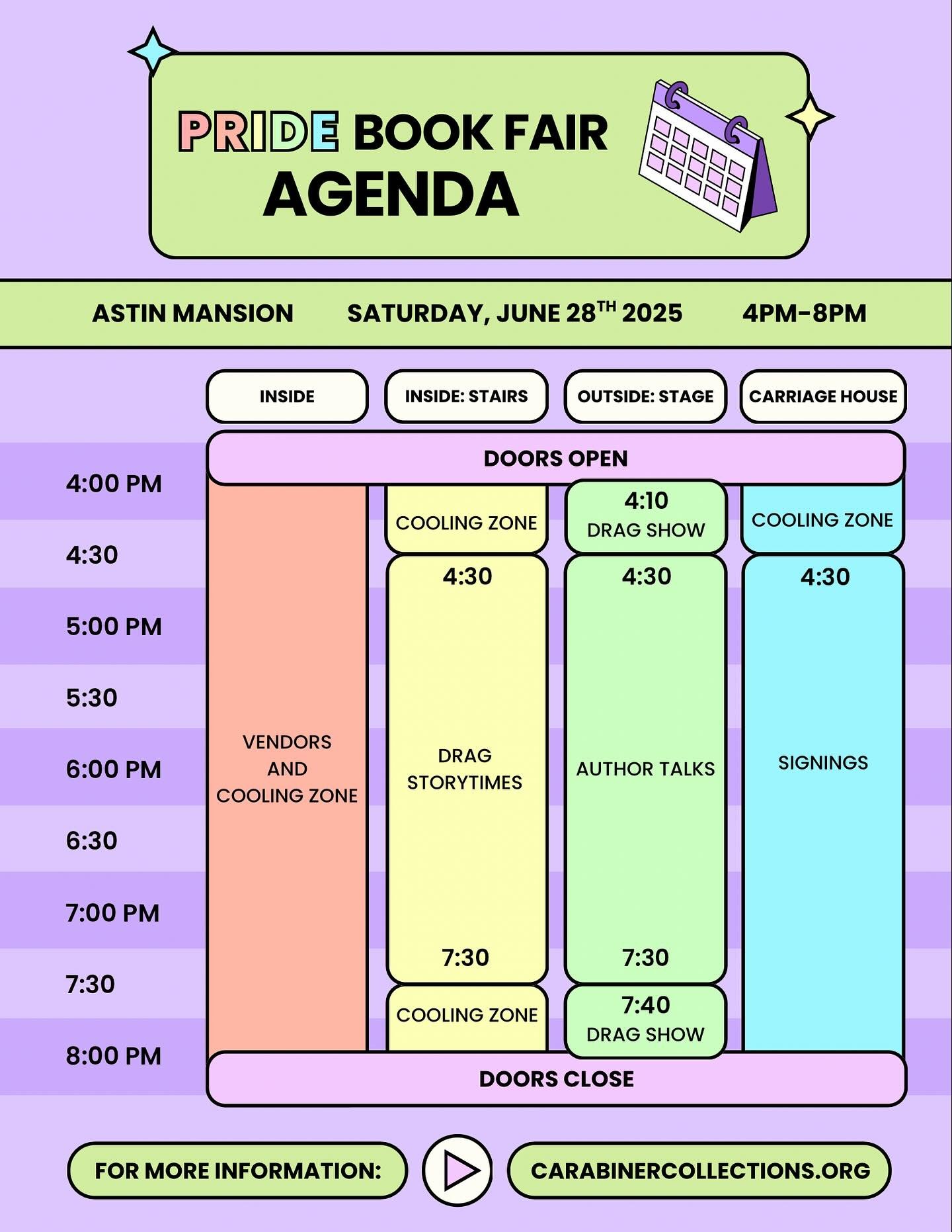 AGENDA IS NOW AVAILABLE!
WHEN: Saturday- June 28th, 2025 (4PM-8PM)
WHERE: Astin Mansion (506 W 26th St, Bryan TX 77803)
#carabinercollectionsbryantx #lgbtqbooks #queerauthors