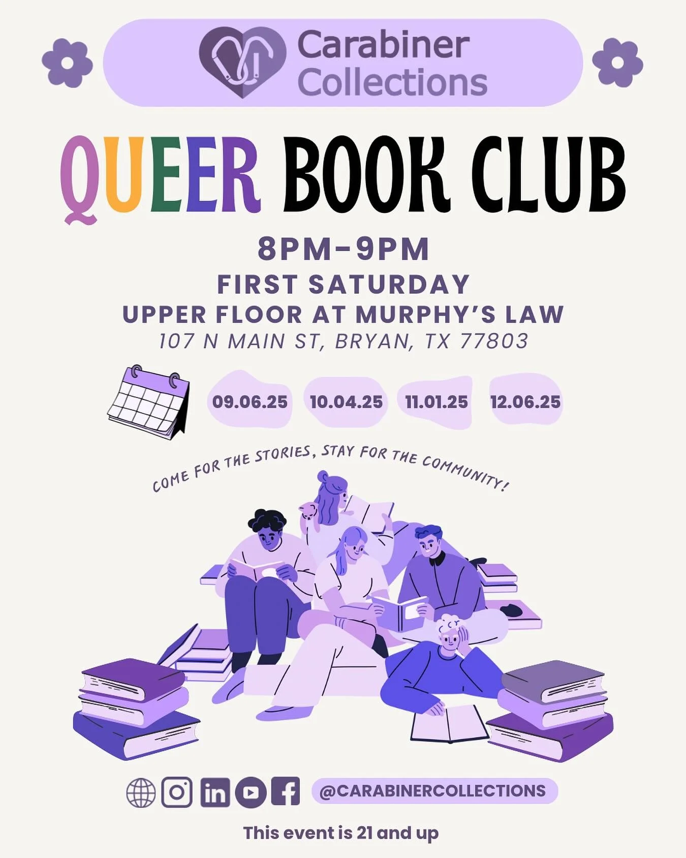 We’re excited to officially announce the Queer Book Club! For our first meet-up, there’s no designated book to read or review — just a free space for everyone to explore what queer literature means to us. Can’t wait to see you