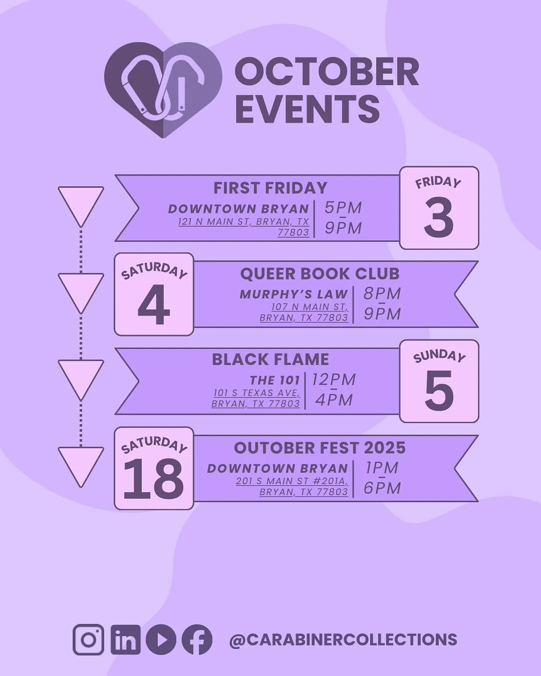 October events and look ahead to see our November book club discussion topic. Happy spooky season! 

#carabinercollectionsbryantx #lgbtqbooks