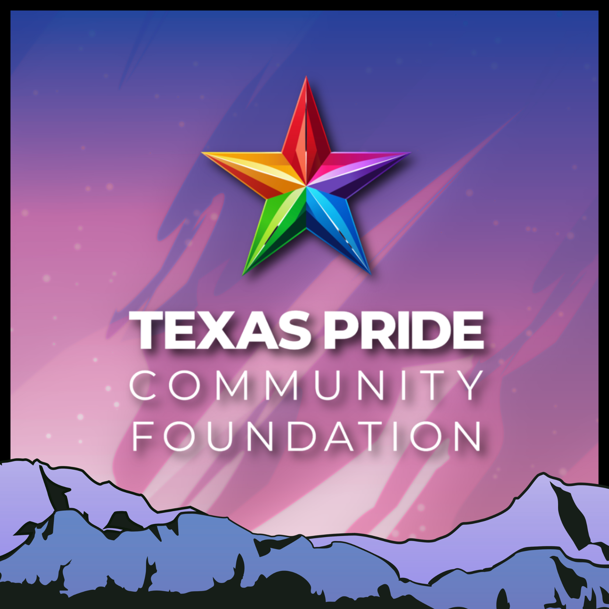 The Texas Pride Community Foundation logo on top of a graphic representing the Carabiner Collector level sponsorship