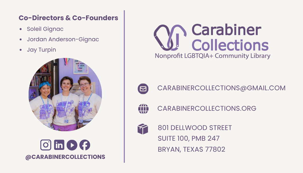 Informational business card to contact the founders and directors of Carabiner Collections