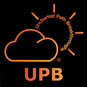 Cloud with the text 'Uncharted Path Breakthroughs' arching around it, and 'UPB' in bold below.