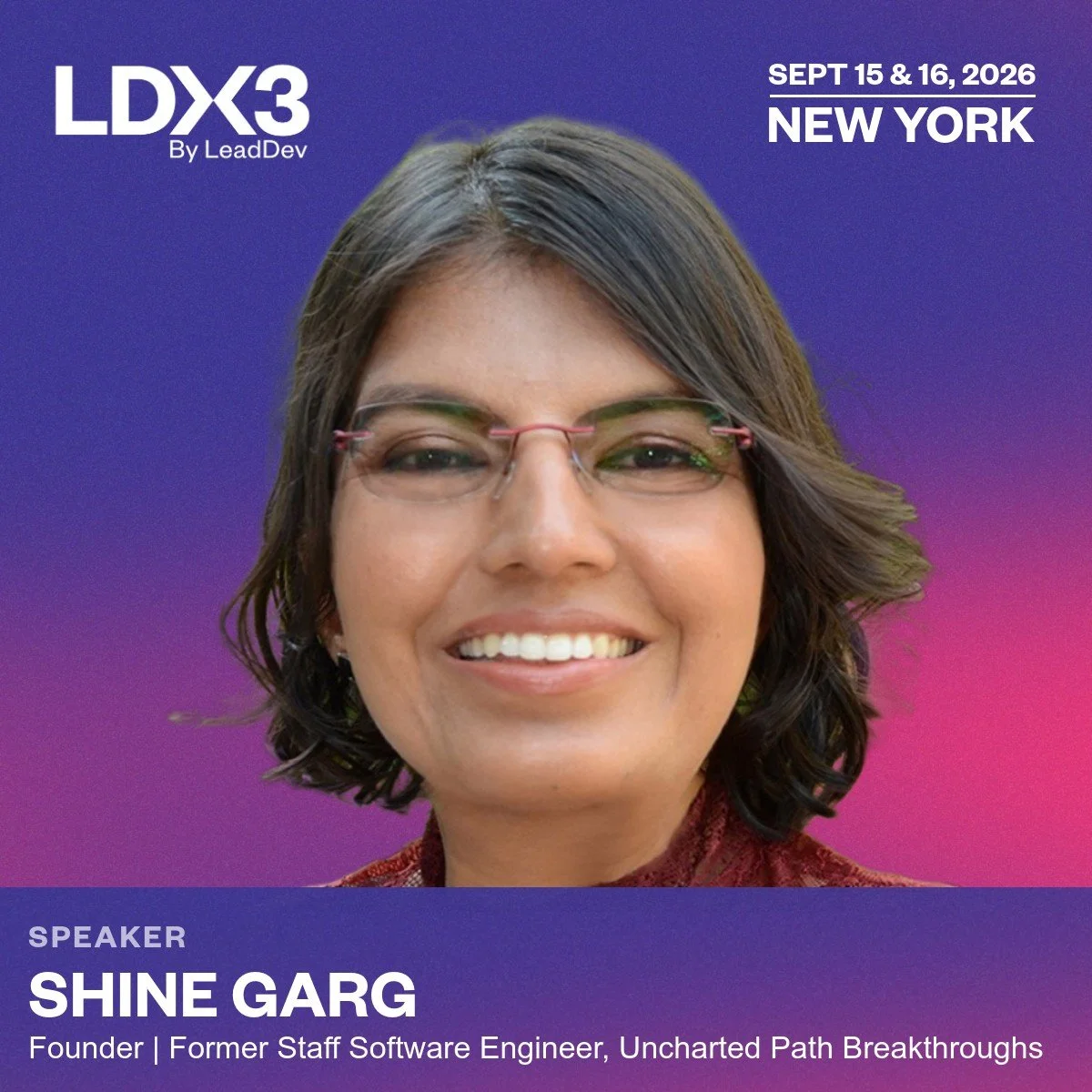 Shine Garg LDX3 by LeadDev NYC26 Speaker Card