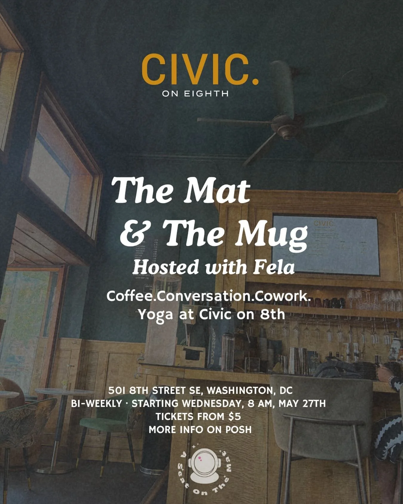 See you Wednesdays?
&bull;
Every other week @civic.oneighth Civic on 8th, I'm hosting two wellbeing experiences on rotation:

🌀 The Mat &amp; the Mug &mdash; 45 minutes of grounding yoga, then step right up to the counter. A warm community circle, a