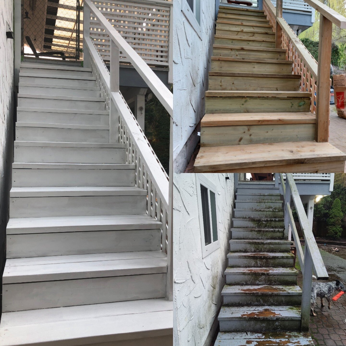 Custom Pressure treated Staircase replacement project. Old Staircase removed and replaced then painted as requested by our clients.