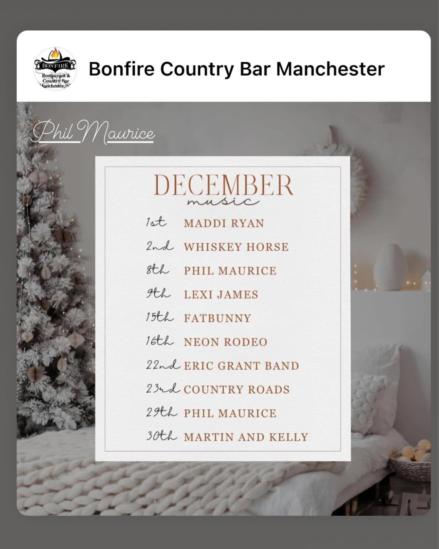 December 15 @bonfiremanchester, we&rsquo;ll be strumming a little holiday cheer!  Love FB.