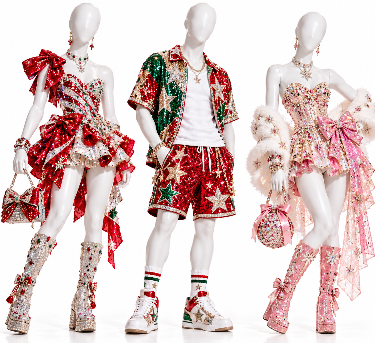 Glittering Holiday Mannequin Costume Trio.png