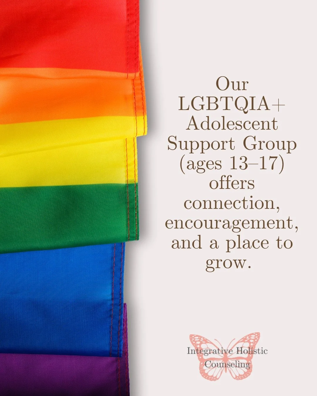 Adolescence is challenging enough—and for LGBTQIA+ teens, it can feel even heavier. That’s why we’ve created a space where you don’t have to carry it all on your own.
Our LGBTQIA+ Adolescent Support Group (ages 13–17) o