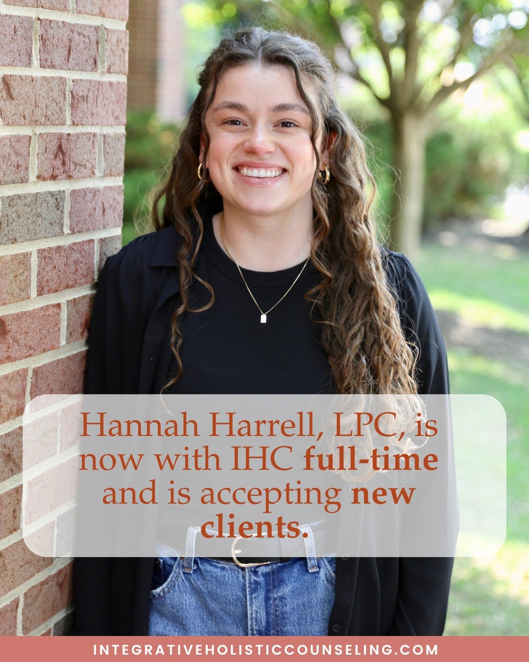 Exciting news! Hannah Harrell, LPC, is now with IHC full-time and is accepting new clients. 

Hannah works with young adults and adults navigating depression, anxiety, OCD, ADHD, and relationship challenges. She also provides gender-affirming, trauma