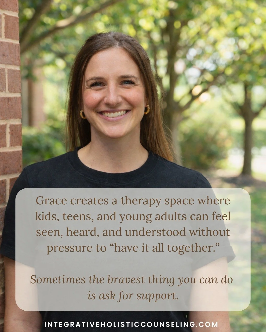 Sometimes the bravest thing you can do is ask for support. 

Grace creates a therapy space where kids, teens, and young adults can feel seen, heard, and understood without pressure to &ldquo;have it all together.&rdquo; Whether it&rsquo;s anxiety tha