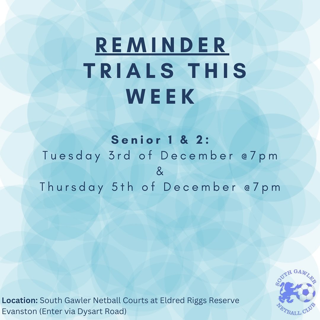 𝐓𝐫𝐢𝐚𝐥𝐬

We can&rsquo;t wait to see you all on the court Tuesday and Thursday night.

Please let us know if you can no longer attend a trial.

Make sure to please come strapped, well hydrated and fuelled and ready to try your best 👏🏼🦁